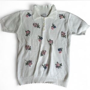 Vintage Floral Knit Short Sleeve Sweater